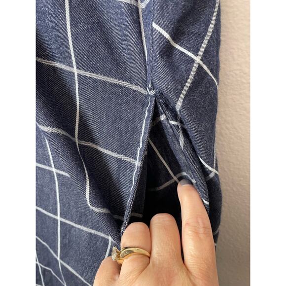 Max Studio Windowpane Plaid Dress Sleeveless Navy Blue Size Small Pockets Knee - Picture 4 of 6